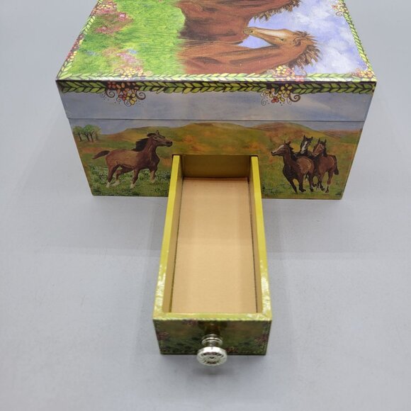 Horse Musical Jewelry Box Drawers Lid Mirror Rotating Horse Enchantmints Prairie - Picture 6 of 10